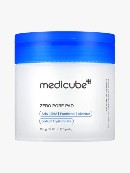 Medicube Zero Pore Pads in branded tub component on a light gray background