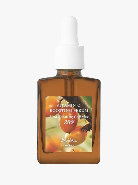 Dr. Althea Vitamin C Boosting Serum in glass bottle on light grey background