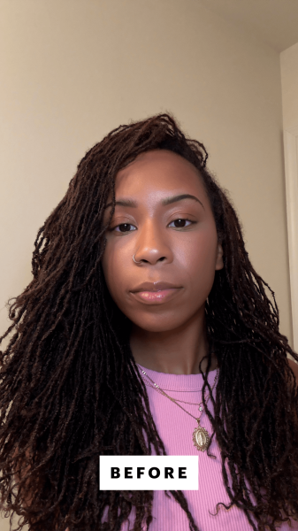 Taylor before using the Ardell Duo Striplash Adhesive