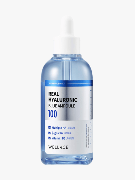 Wellage Real Hyaluronic Blue Ampoule in branded component on a light gray background