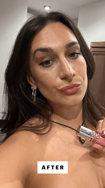 Wohlner after applying the YSL Loveshine Plumping Lip Oil Gloss in Lucky Moonstone.