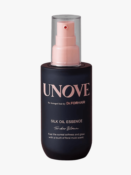 Unove Silk Oil Essence in branded component on a light gray backgrond